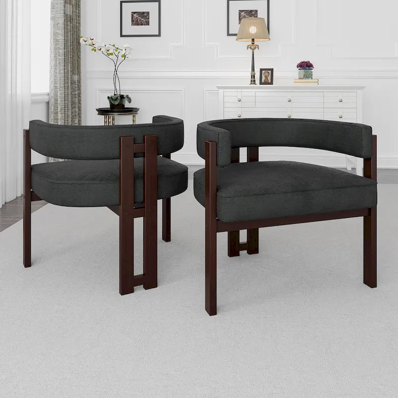 Fauteuil d'appoint moderne rembourré avec dossier ouvert, chaise de salle à manger à 3 pieds style tonneau, chaise d'appoint confortable pour salon, lot de 2