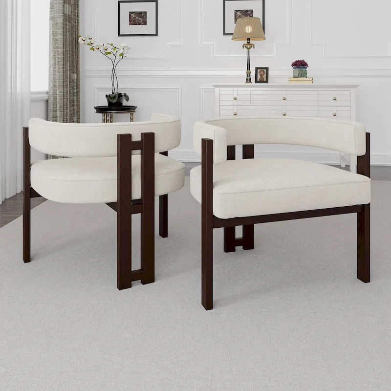 Fauteuil d'appoint moderne rembourré avec dossier ouvert, chaise de salle à manger à 3 pieds style tonneau, chaise d'appoint confortable pour salon, lot de 2