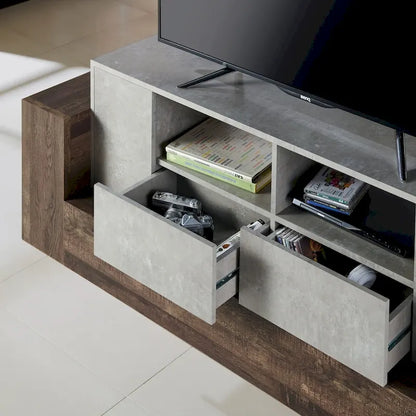 Meuble TV Geso Industrial en chêne et gris clair, 71 pouces, 4 étagères, par Furniture of America