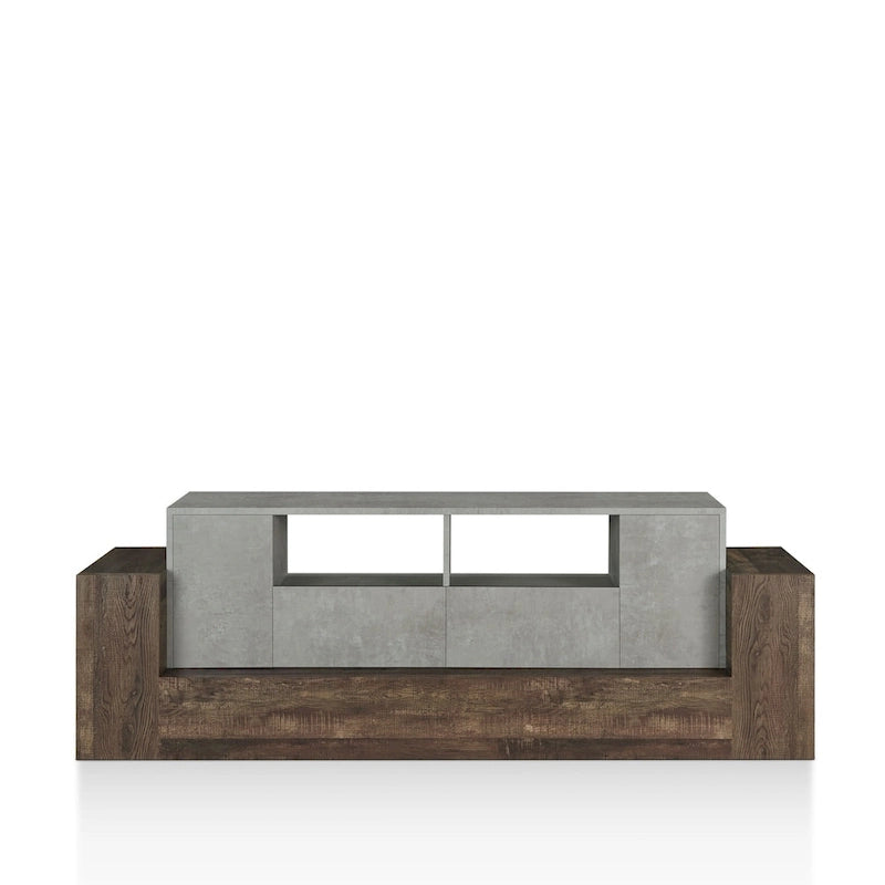 Meuble TV Geso Industrial en chêne et gris clair, 71 pouces, 4 étagères, par Furniture of America