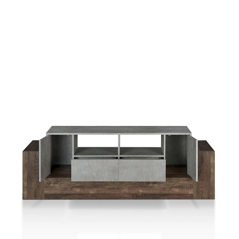 Meuble TV Geso Industrial en chêne et gris clair, 71 pouces, 4 étagères, par Furniture of America