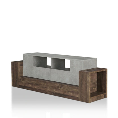 Meuble TV Geso Industrial en chêne et gris clair, 71 pouces, 4 étagères, par Furniture of America