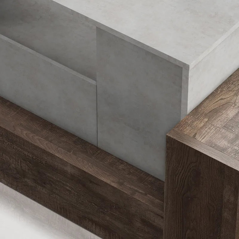 Meuble TV Geso Industrial en chêne et gris clair, 71 pouces, 4 étagères, par Furniture of America