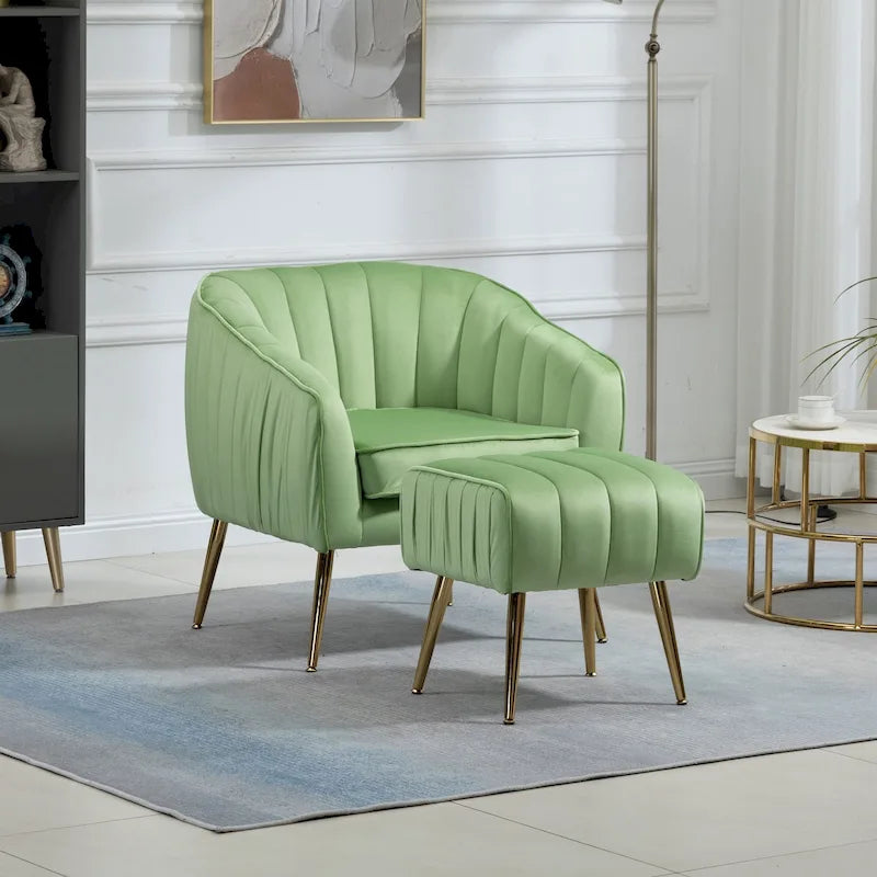 Fauteuil d'appoint capitonné en velours avec repose-pieds - 73,5 x 73,5 x 73,5 cm