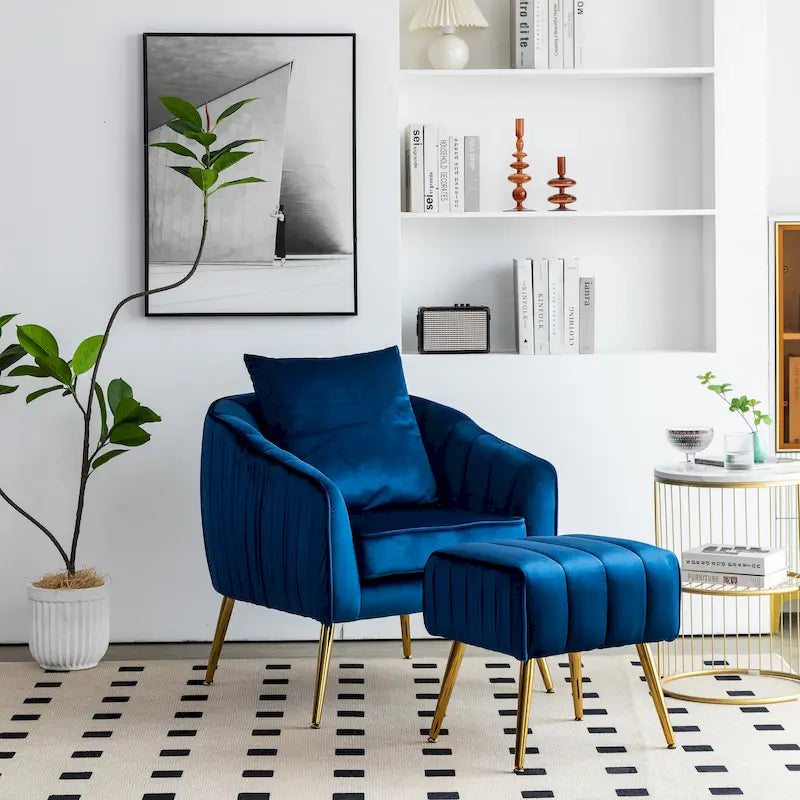 Fauteuil d'appoint capitonné en velours avec repose-pieds - 73,5 x 73,5 x 73,5 cm