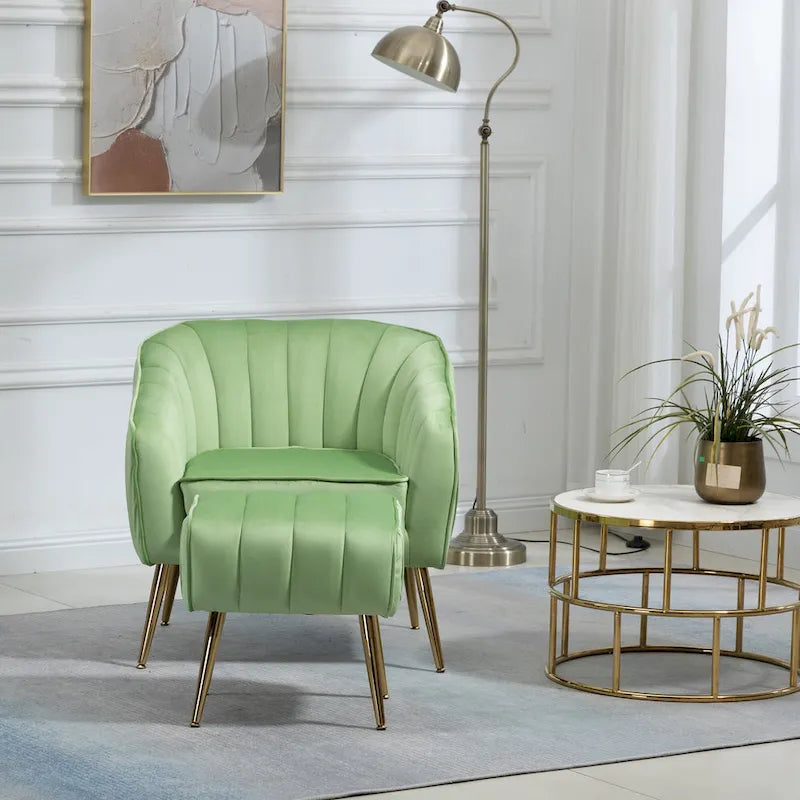 Fauteuil d'appoint capitonné en velours avec repose-pieds - 73,5 x 73,5 x 73,5 cm
