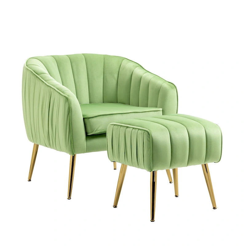 Fauteuil d'appoint capitonné en velours avec repose-pieds - 73,5 x 73,5 x 73,5 cm