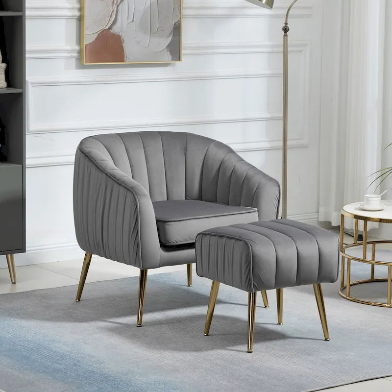 Fauteuil d'appoint capitonné en velours avec repose-pieds - 73,5 x 73,5 x 73,5 cm