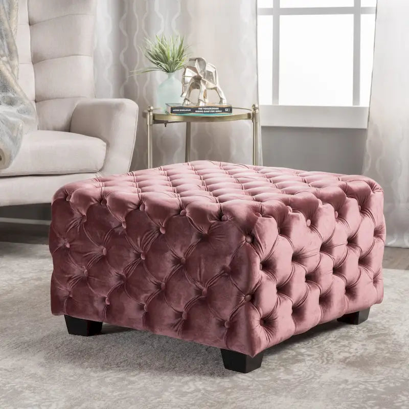 Pouf en velours capitonné Jaymee Modern Glam de Christopher Knight Home