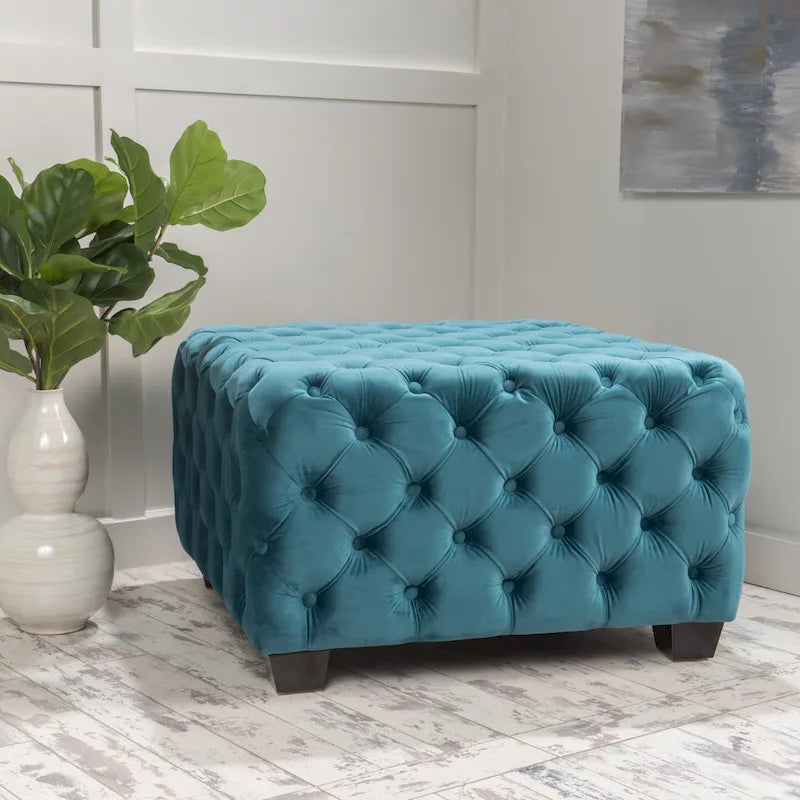 Pouf en velours capitonné Jaymee Modern Glam de Christopher Knight Home