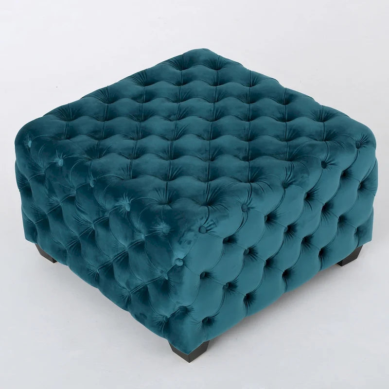 Pouf en velours capitonné Jaymee Modern Glam de Christopher Knight Home