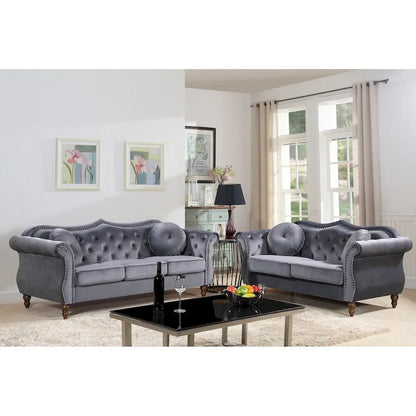 Ensemble de canapés Chesterfield Gracewood Hollow Mantel style milieu du siècle avec clous décoratifs