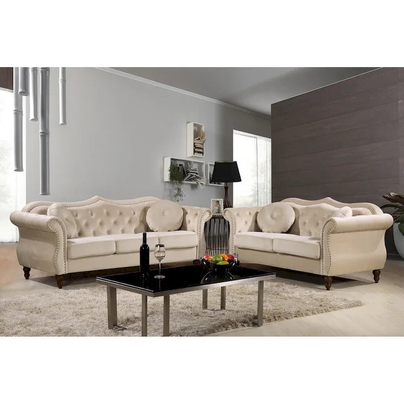 Ensemble de canapés Chesterfield Gracewood Hollow Mantel style milieu du siècle avec clous décoratifs