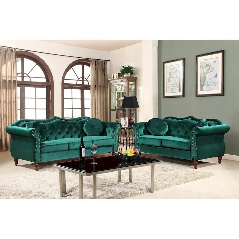 Ensemble de canapés Chesterfield Gracewood Hollow Mantel style milieu du siècle avec clous décoratifs