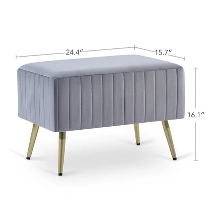 Banc d'entrée moderne capitonné de 24 pouces avec assise rembourrée en velours