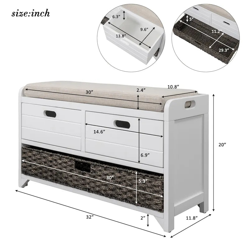 Banc à chaussures entièrement assemblé avec coussin amovible