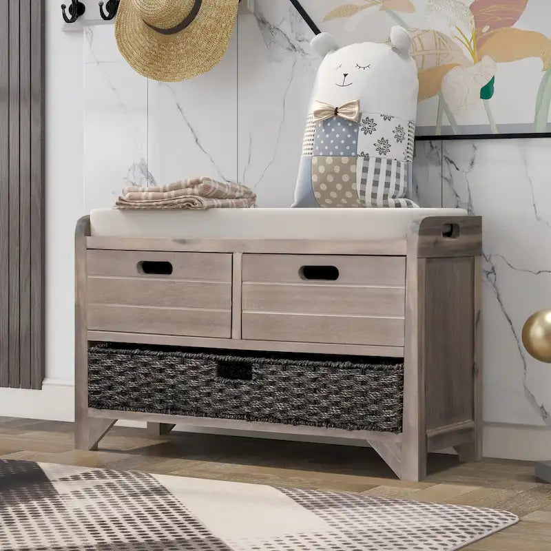 Banc à chaussures entièrement assemblé avec coussin amovible