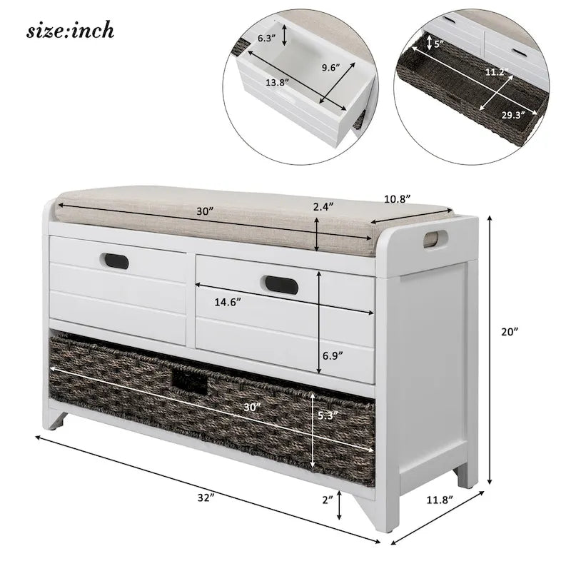 Banc à chaussures entièrement assemblé avec coussin amovible