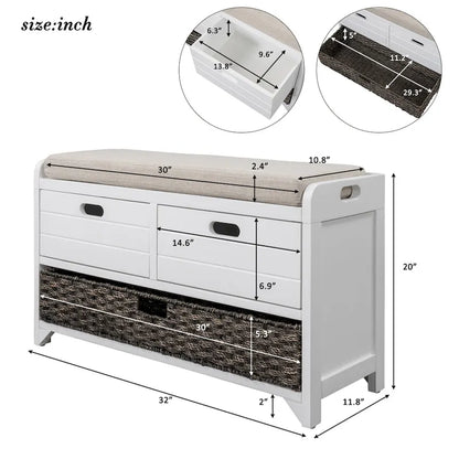 Banc à chaussures entièrement assemblé avec coussin amovible