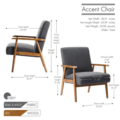Fauteuil d'appoint Porthos Home Gelso en tissu avec pieds en bois d'hévéa