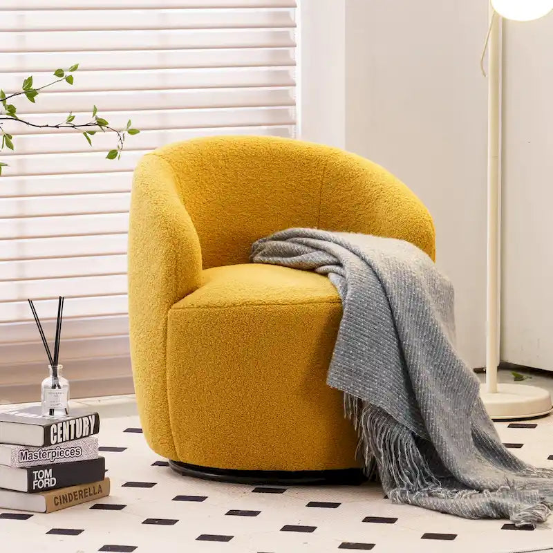 Fauteuil pivotant Teddy en tissu, fauteuil tonneau