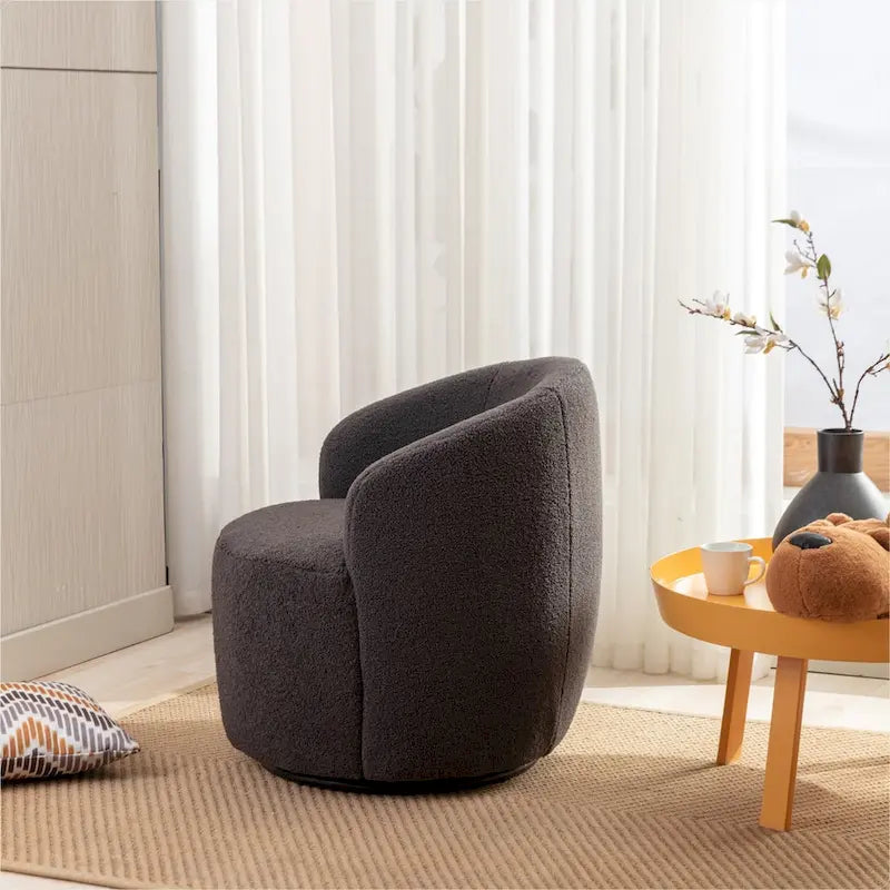 Fauteuil pivotant Teddy en tissu, fauteuil tonneau