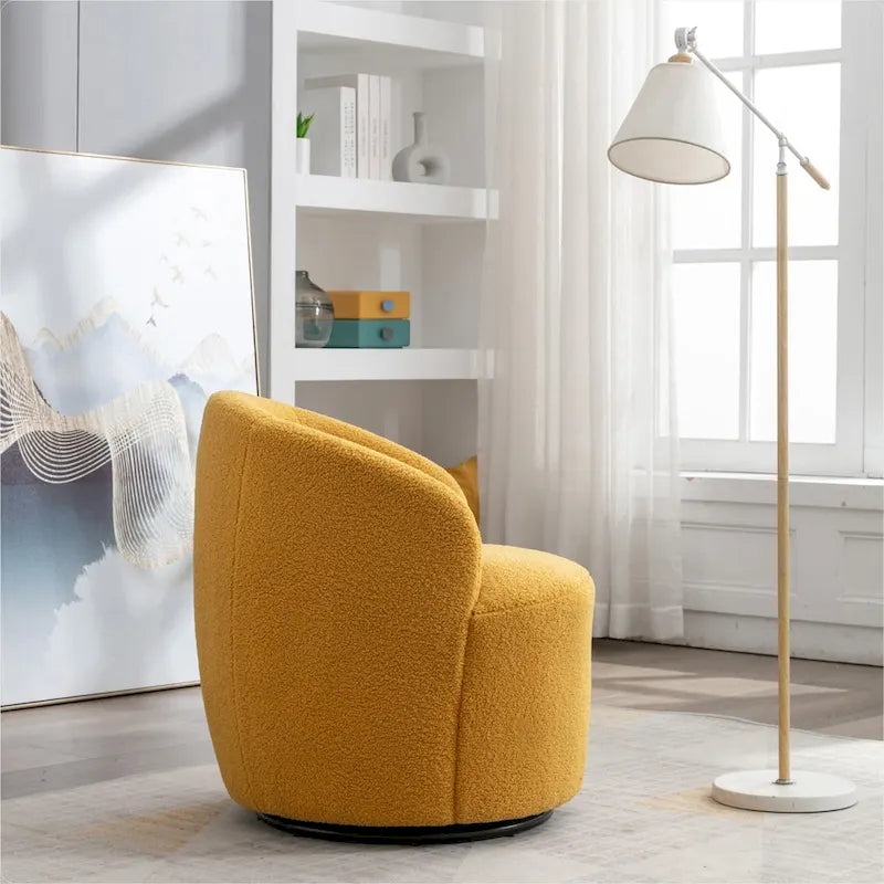 Fauteuil pivotant Teddy en tissu, fauteuil tonneau