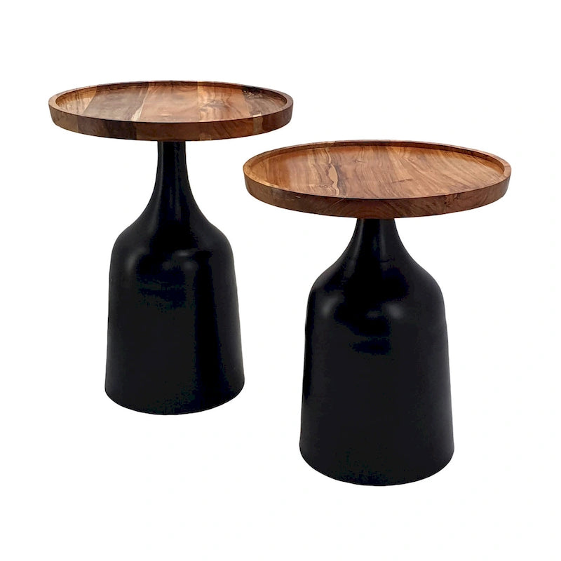 Tables trompette A&amp;B Home Sergilis en acacia et aluminium - Lot de 2