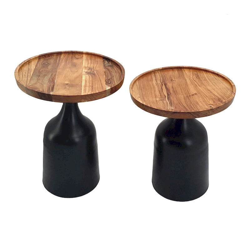 Tables trompette A&amp;B Home Sergilis en acacia et aluminium - Lot de 2