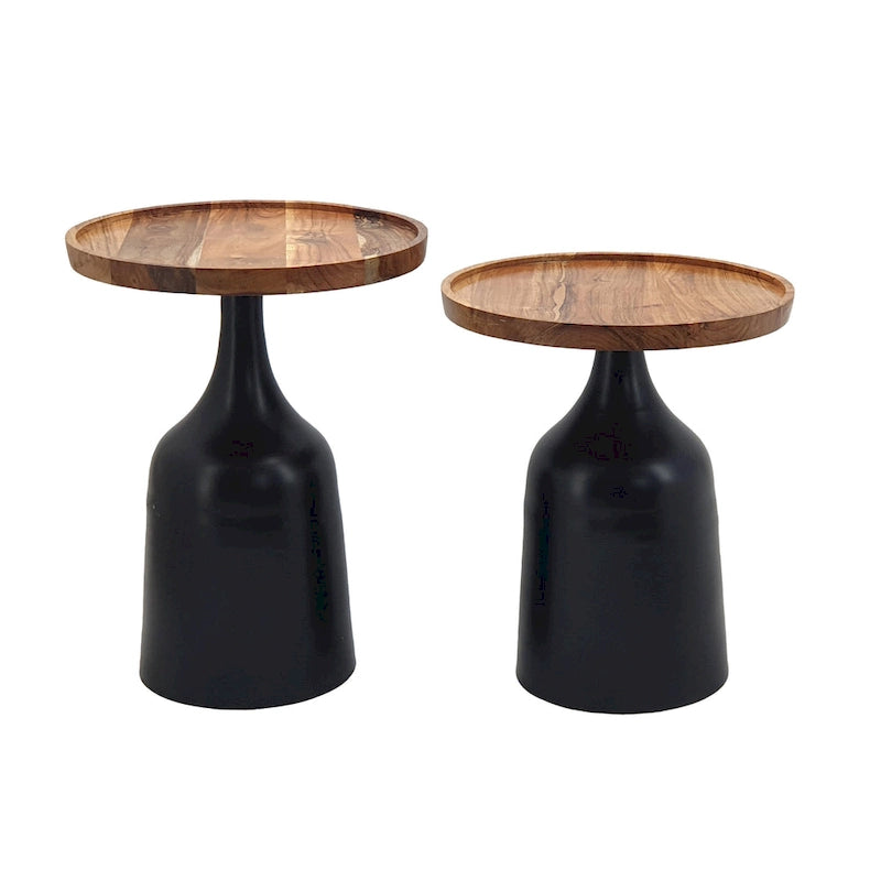 Tables trompette A&amp;B Home Sergilis en acacia et aluminium - Lot de 2