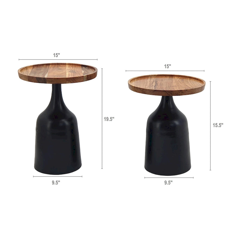 Tables trompette A&amp;B Home Sergilis en acacia et aluminium - Lot de 2