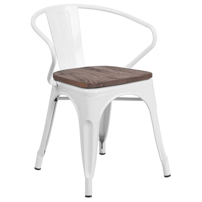 Chaise en métal avec assise et accoudoirs en bois