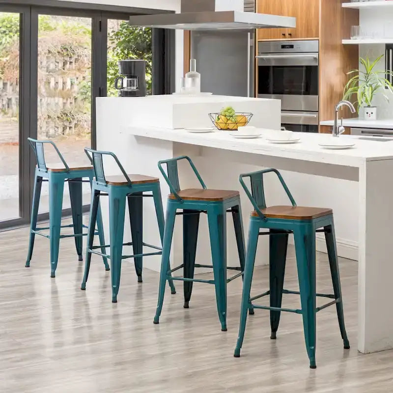Tabourets de bar Andeworld, 61 cm (24 pouces), en métal avec dossier, lot de 4