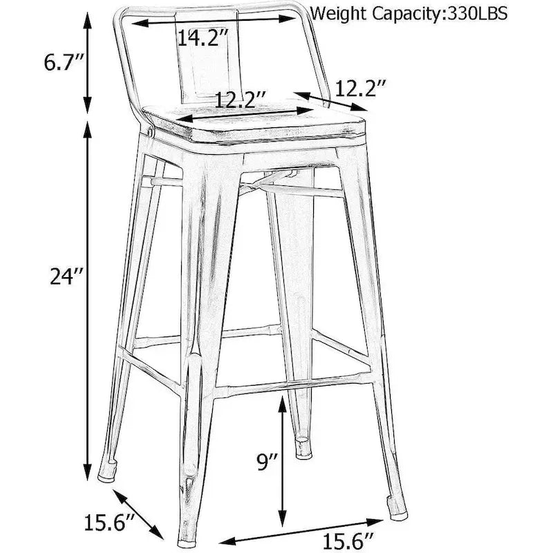 Tabourets de bar Andeworld, 61 cm (24 pouces), en métal avec dossier, lot de 4
