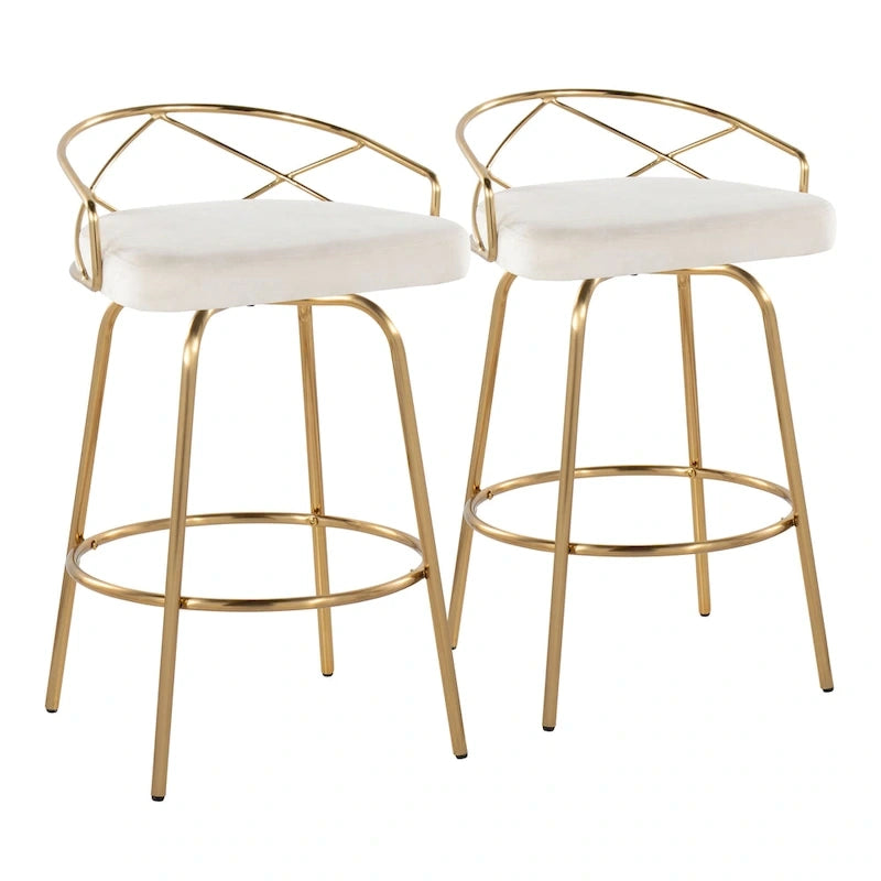 Tabouret de comptoir à hauteur fixe Silver Orchid Charlotte Glam 26 (lot de 2)