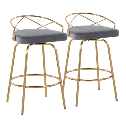 Tabouret de comptoir à hauteur fixe Silver Orchid Charlotte Glam 26 (lot de 2)