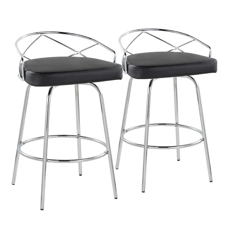 Tabouret de comptoir à hauteur fixe Silver Orchid Charlotte Glam 26 (lot de 2)