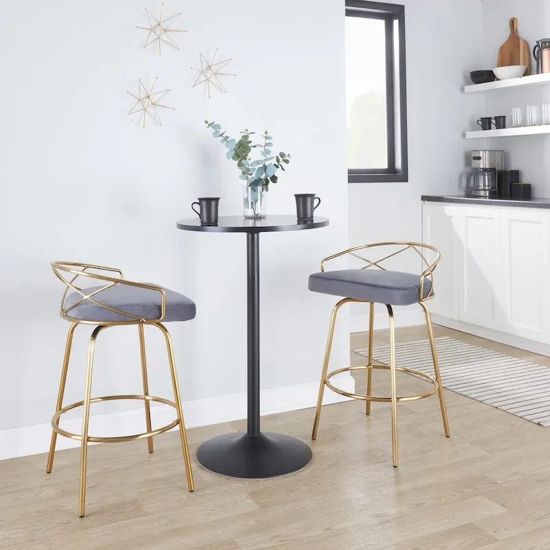 Tabouret de comptoir à hauteur fixe Silver Orchid Charlotte Glam 26 (lot de 2)