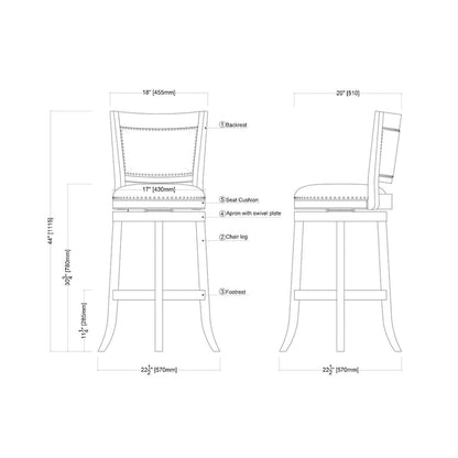 Tabouret de bar pivotant Bristol, hauteur bar