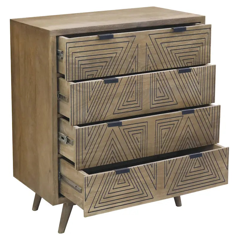 Commode miniature Bidi à 4 tiroirs, style moderne du milieu du siècle, par Furniture of America