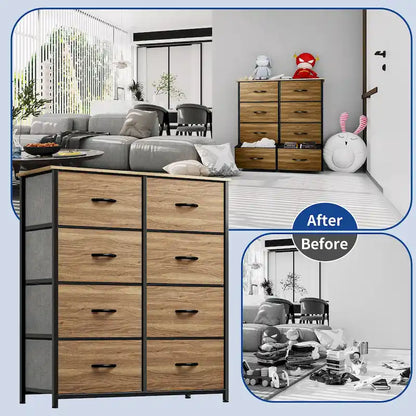 Tour de rangement verticale moderne à 8 tiroirs en tissu pour chambre à coucher