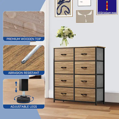 Tour de rangement verticale moderne à 8 tiroirs en tissu pour chambre à coucher