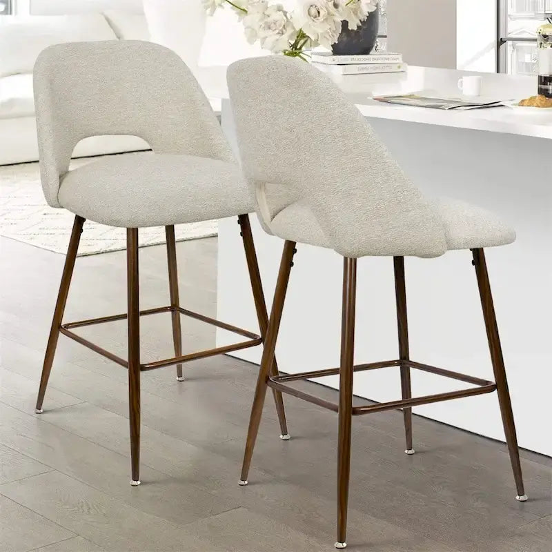 Tabouret de bar moderne rembourré, pieds en noyer (lot de 2)