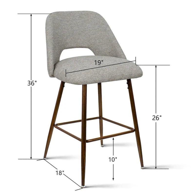 Tabouret de bar moderne rembourré, pieds en noyer (lot de 2)