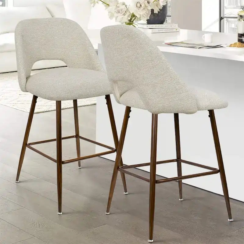 Tabouret de bar moderne rembourré, pieds en noyer (lot de 2)