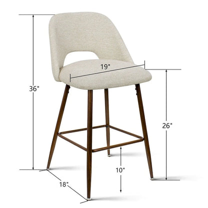 Tabouret de bar moderne rembourré, pieds en noyer (lot de 2)