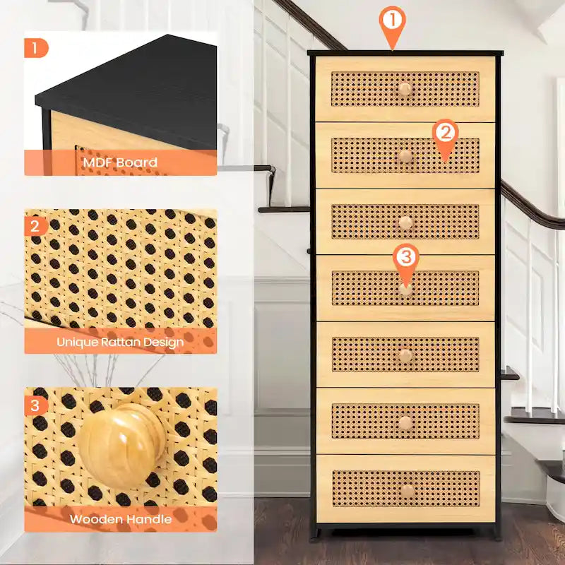 Commode à 7 tiroirs, tour de rangement pour chambre à coucher