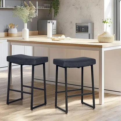 Tabouret de bar PHI VILLA 2 pièces, design selle, en cuir PU avec structure métallique robuste