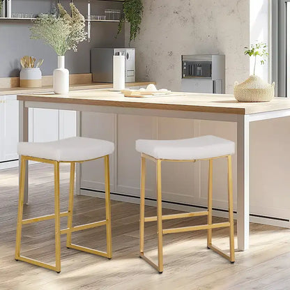 Tabouret de bar PHI VILLA 2 pièces, design selle, en cuir PU avec structure métallique robuste