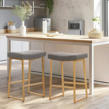 Tabouret de bar PHI VILLA 2 pièces, design selle, en cuir PU avec structure métallique robuste